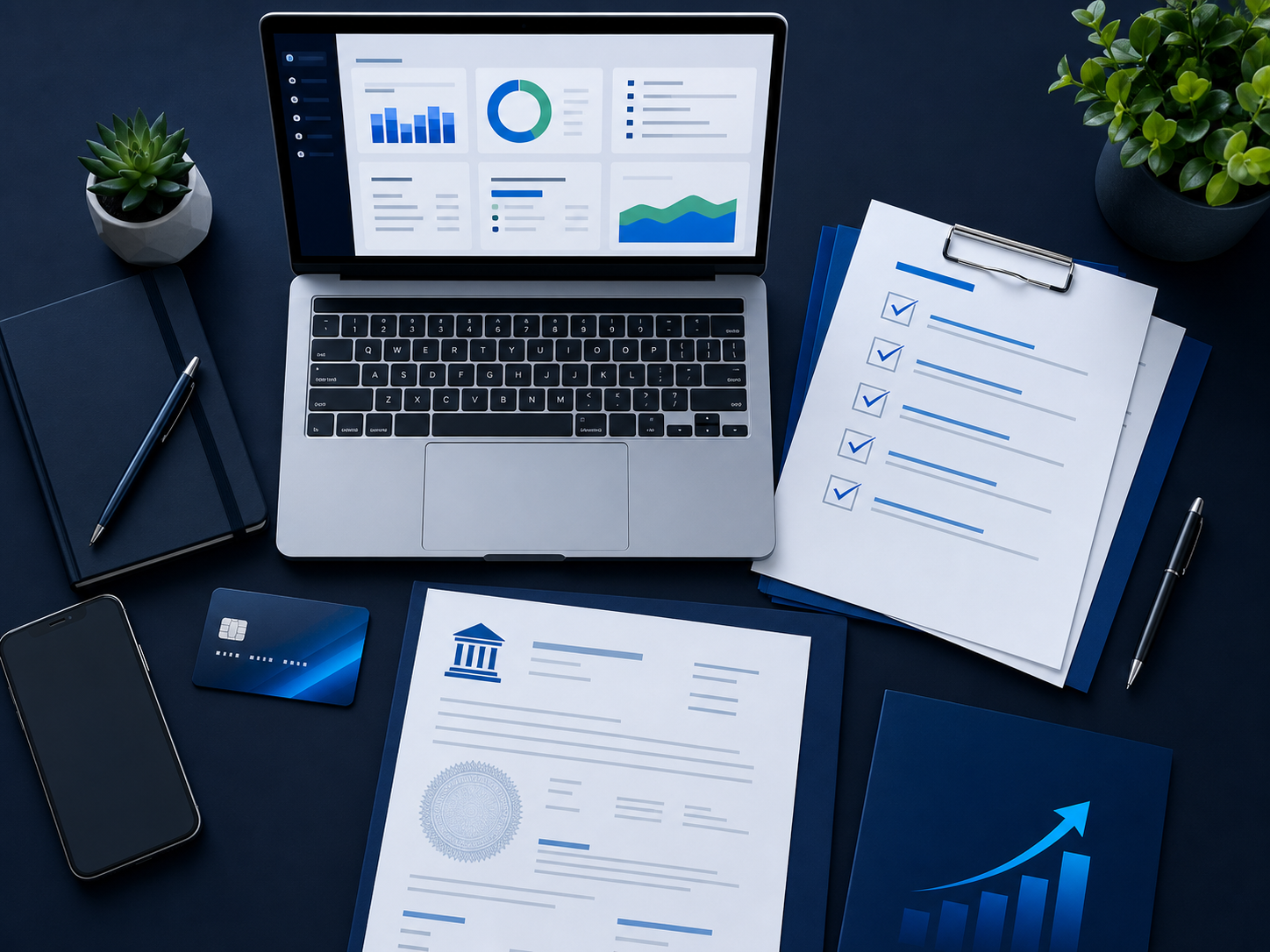 Business credit checklist and readiness materials on a desk